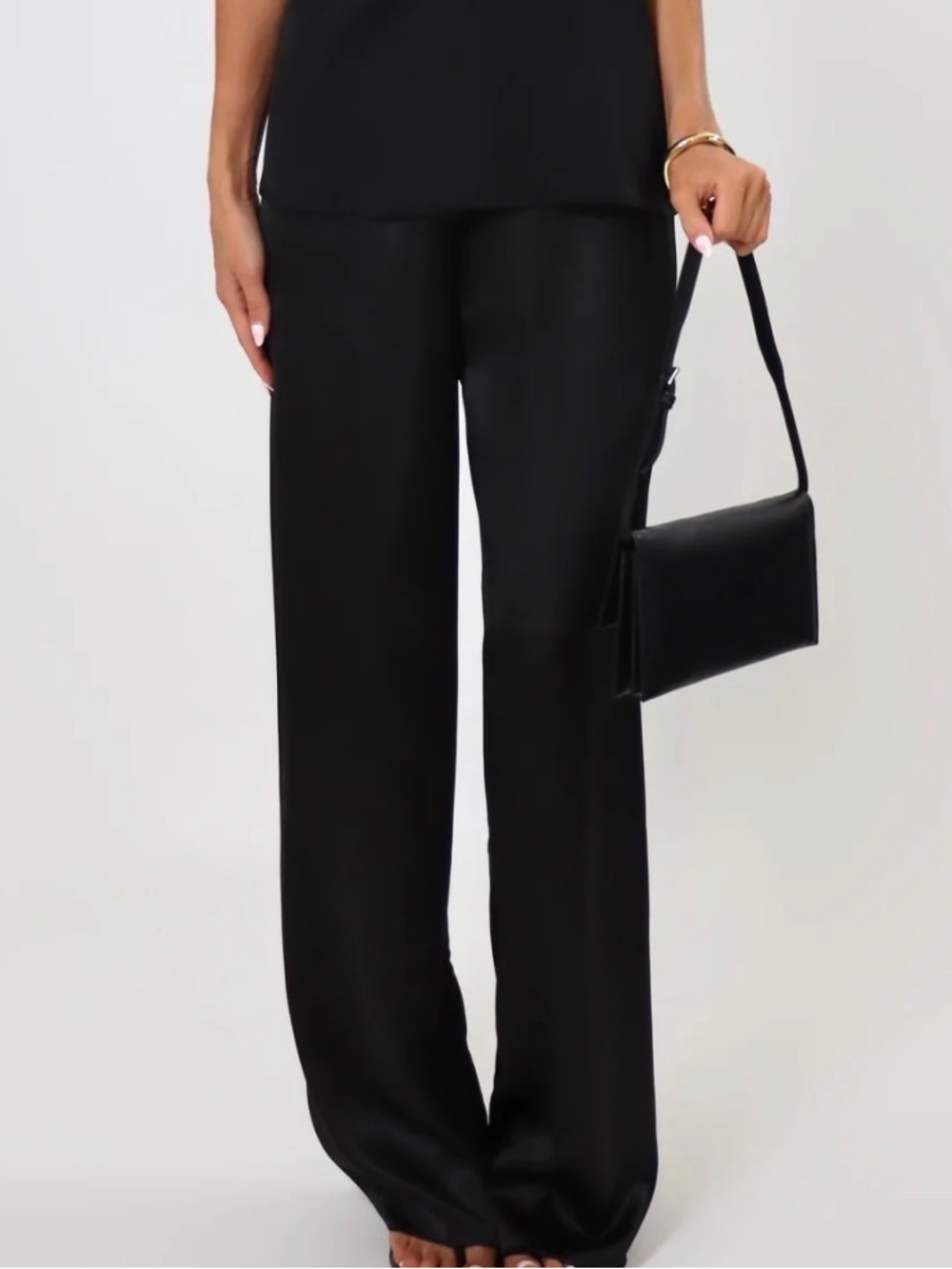 Satin Wide-Leg Pants in Black - Women